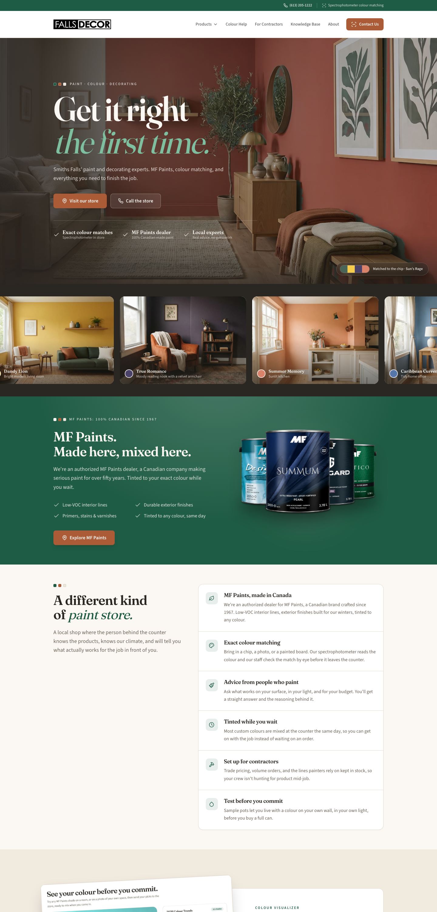 Falls Decor homepage on desktop
