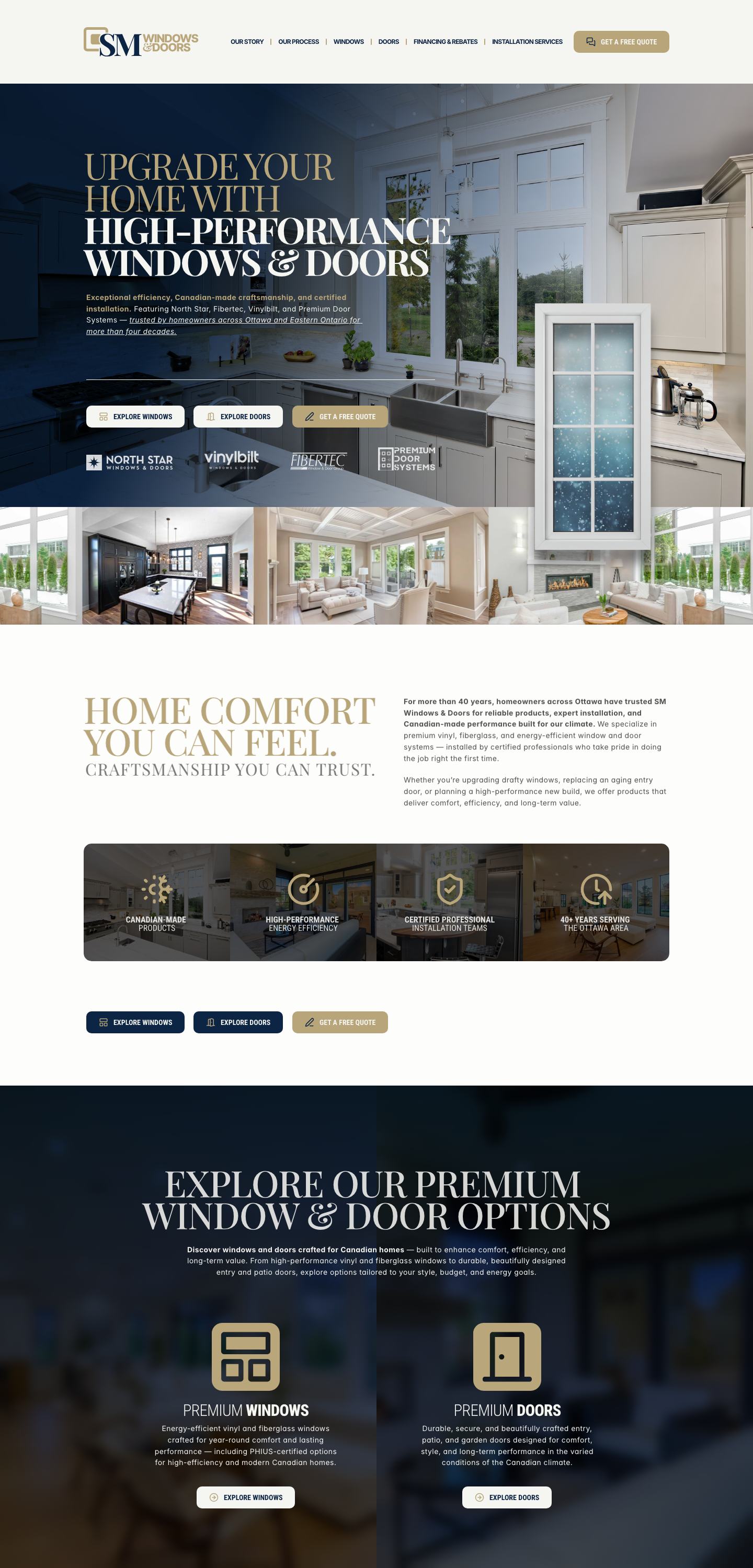 SM Windows & Doors homepage on desktop